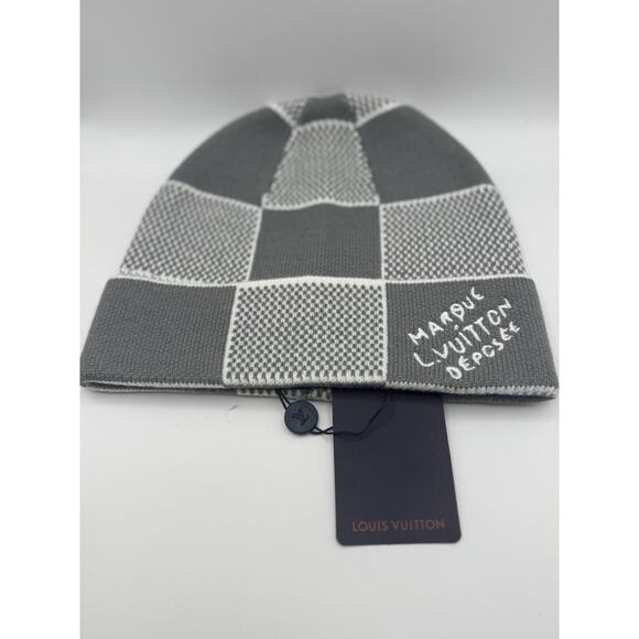 Louis Vuitton Beanie, Gray And Light Gray Checkerboard, One Size, Cashmere - Picture 1 of 2